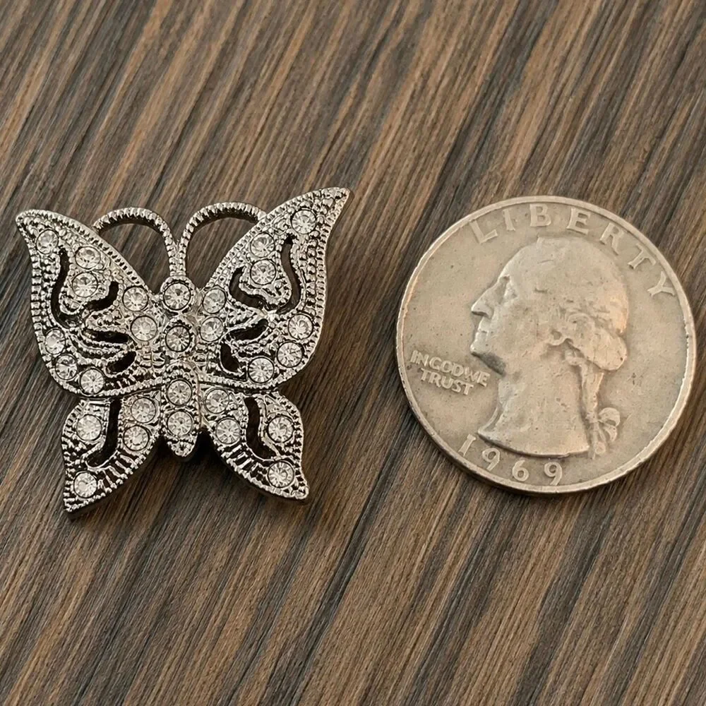 Small Vintage Butterfly Lapel Pin - Silver Tone Marcasite Style